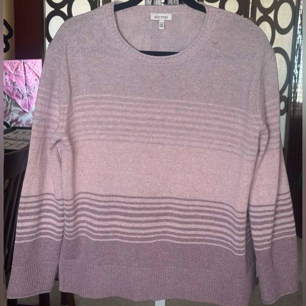 Ella Moss Striped Sweater Pink Gray Purple Knit Pullover Large